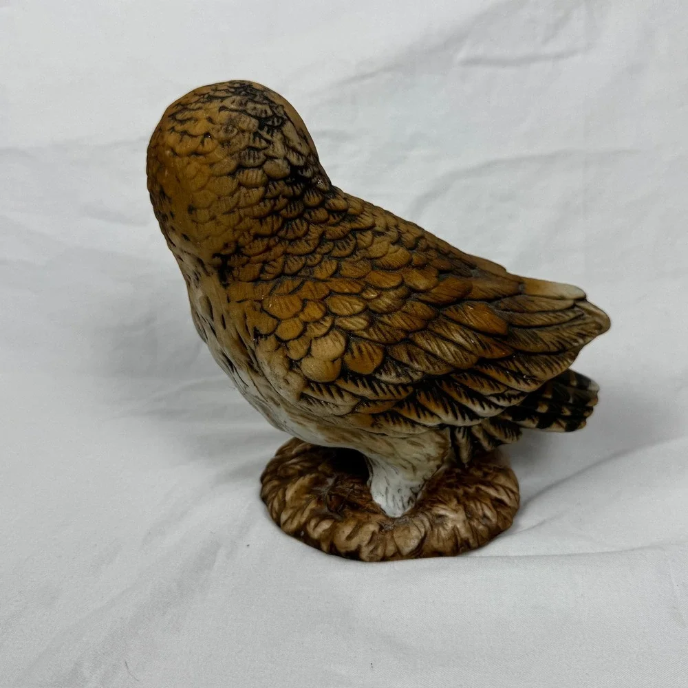 Vintage Ceramic Owl Figurine Hand Painted Realistic Bird Decor 6 Inch
